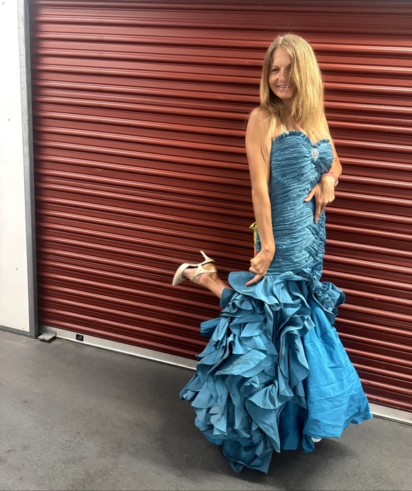 Alyce Designs Dresses & Skirts - Alyce Designs AQUA Strapless Drop Waist Flamingo Style Gown Ruche High & Low 4